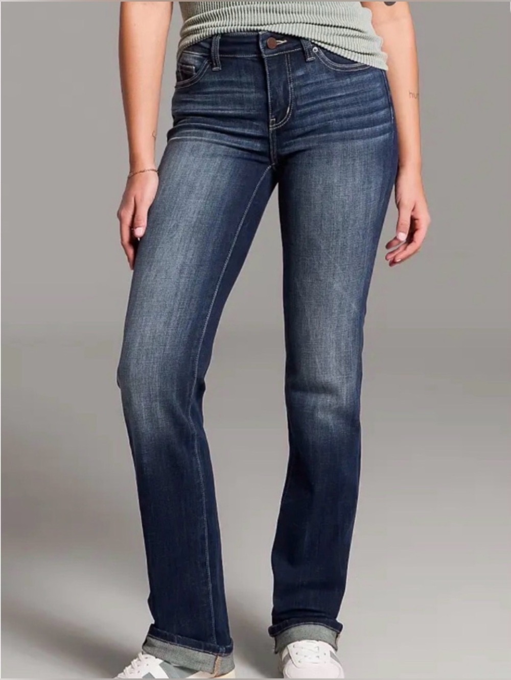 BKE Payton Mid-Rise Straight Leg Jeans — Dark Blue Wash, 32W x 30L